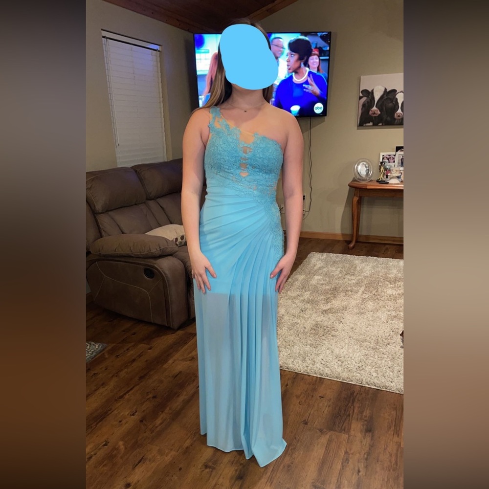 Blue One Shoulder Prom Dress - Size 2